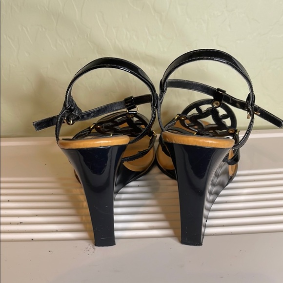 BCBGirls Black and Tan Wedge Sandals - Picture 3 of 8